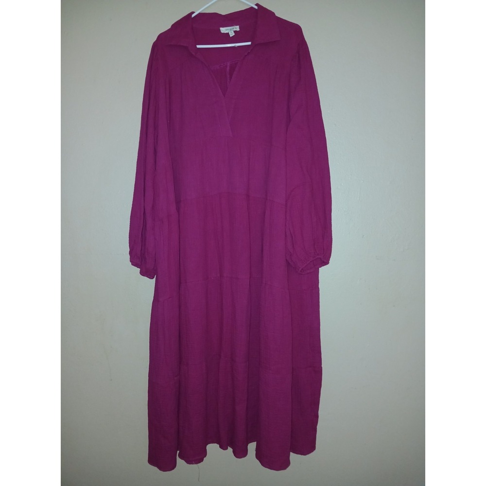 Umgee Dress 2x Cotton Gauze Shirt Bohemian Peasant Cottage Core Fushia